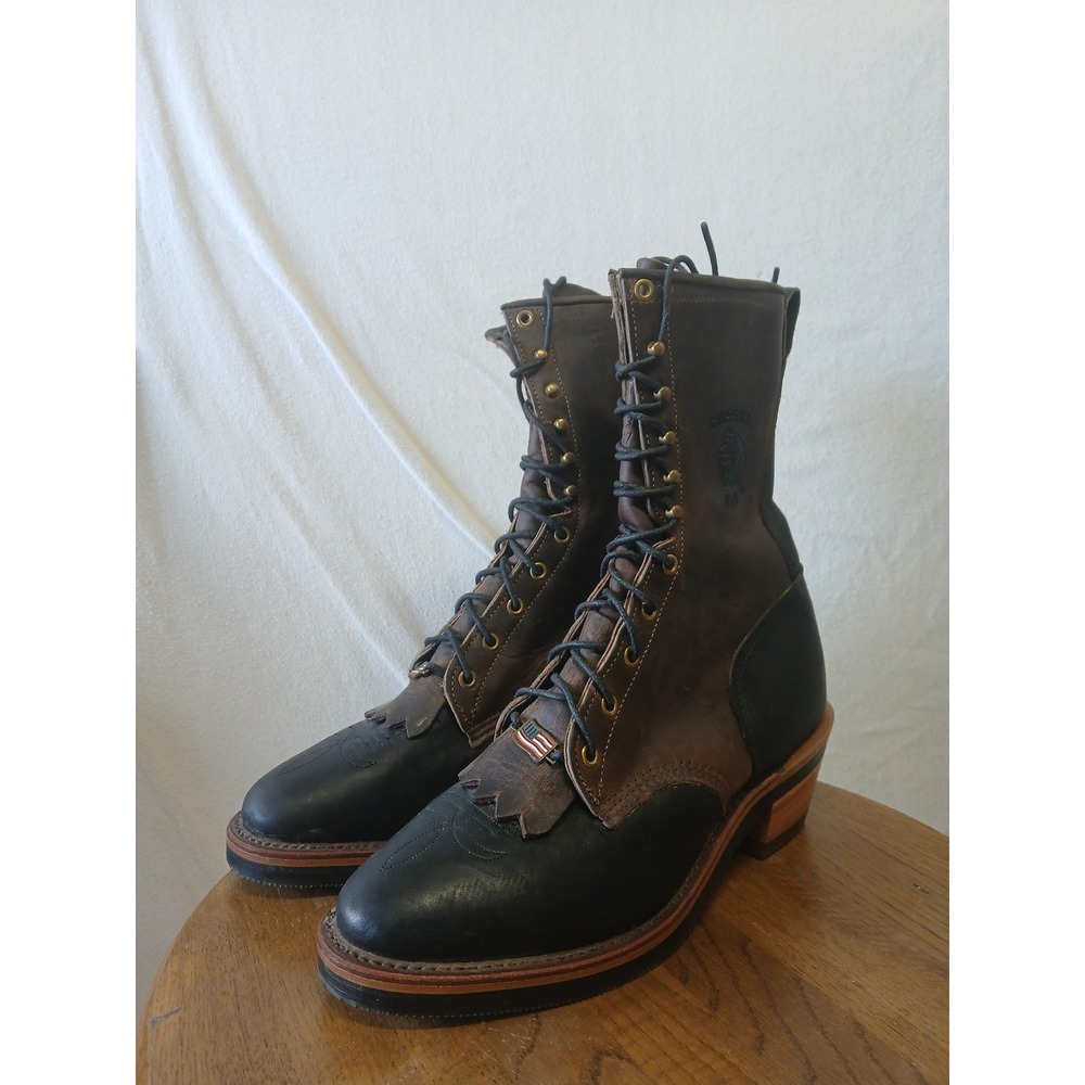 Chippewa two tone logger boots wide fit mens 8.5 E country western leather